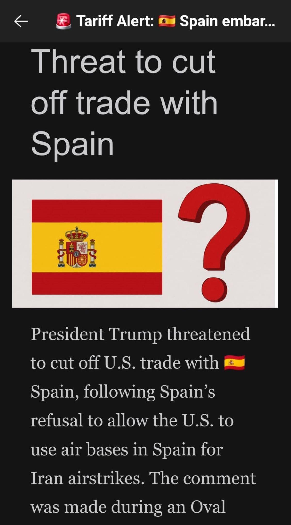 Captura de la alerta que se lanzó desde EEUU.