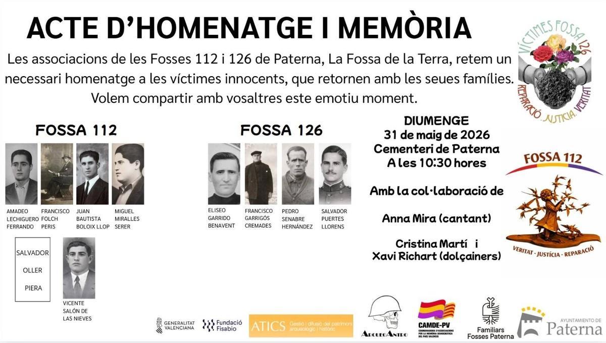 Últimos identificados de las fosas de Paterna 112 y 126. Represión franquista. Entrega de cuerpos. Familais de víctimas
