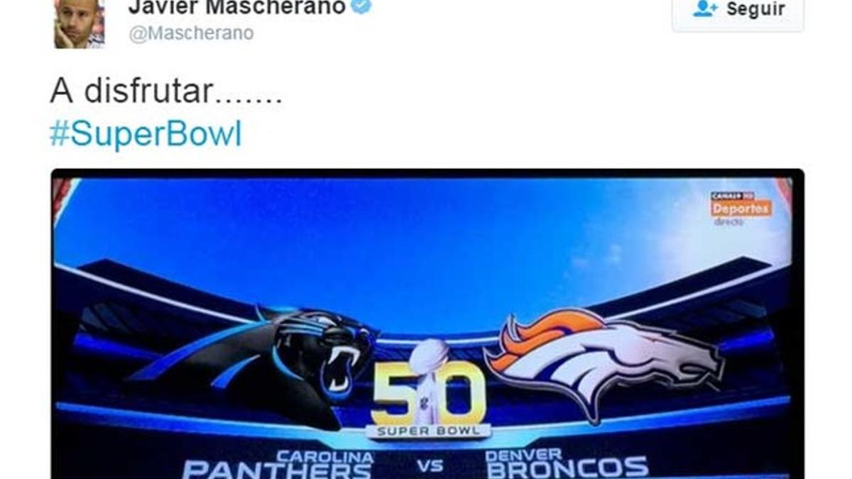 Uno de los mensajes de Javier Mascherano sobre la Superbowl entre Broncos y Panthers 