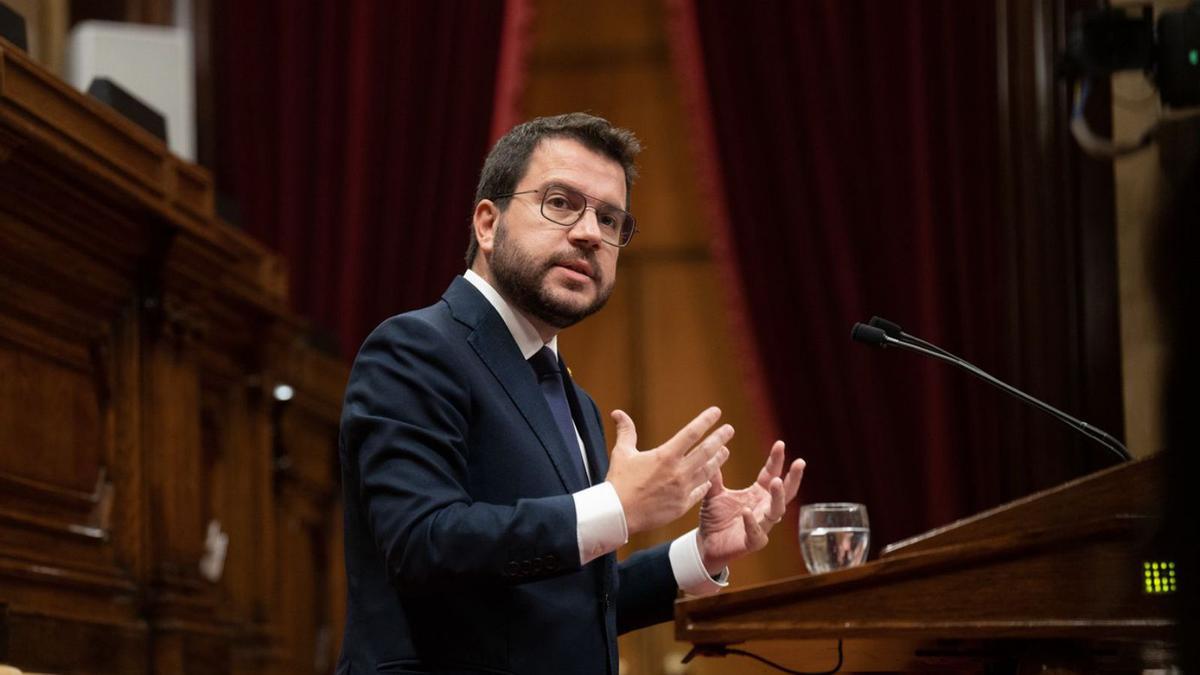 Pere Aragonès, ahir, durant la seva intervenció inicial al Parlament | EP