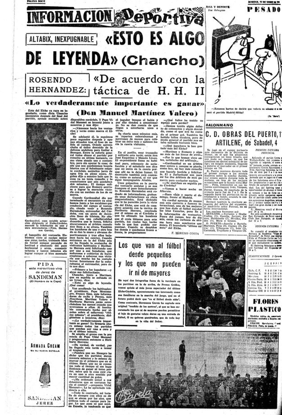 "Esto es algo de leyenda", frase que resume la racha en Altabix del Elche en 1963