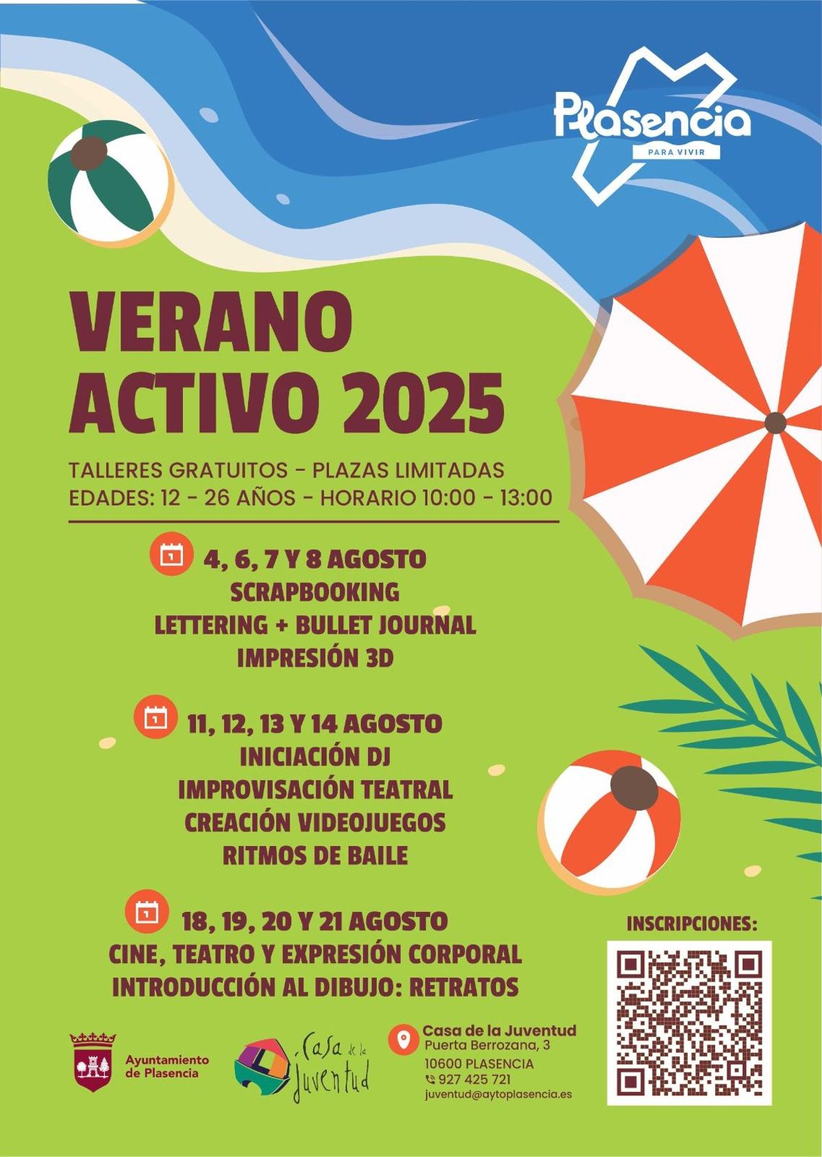 Cartel de los talleres para jóvenes en Plasencia.