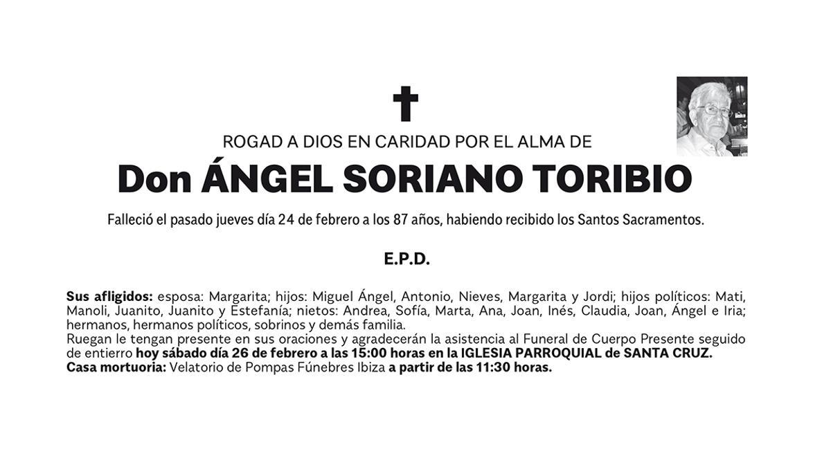 Esquela de don Ángel Soriano Toribio