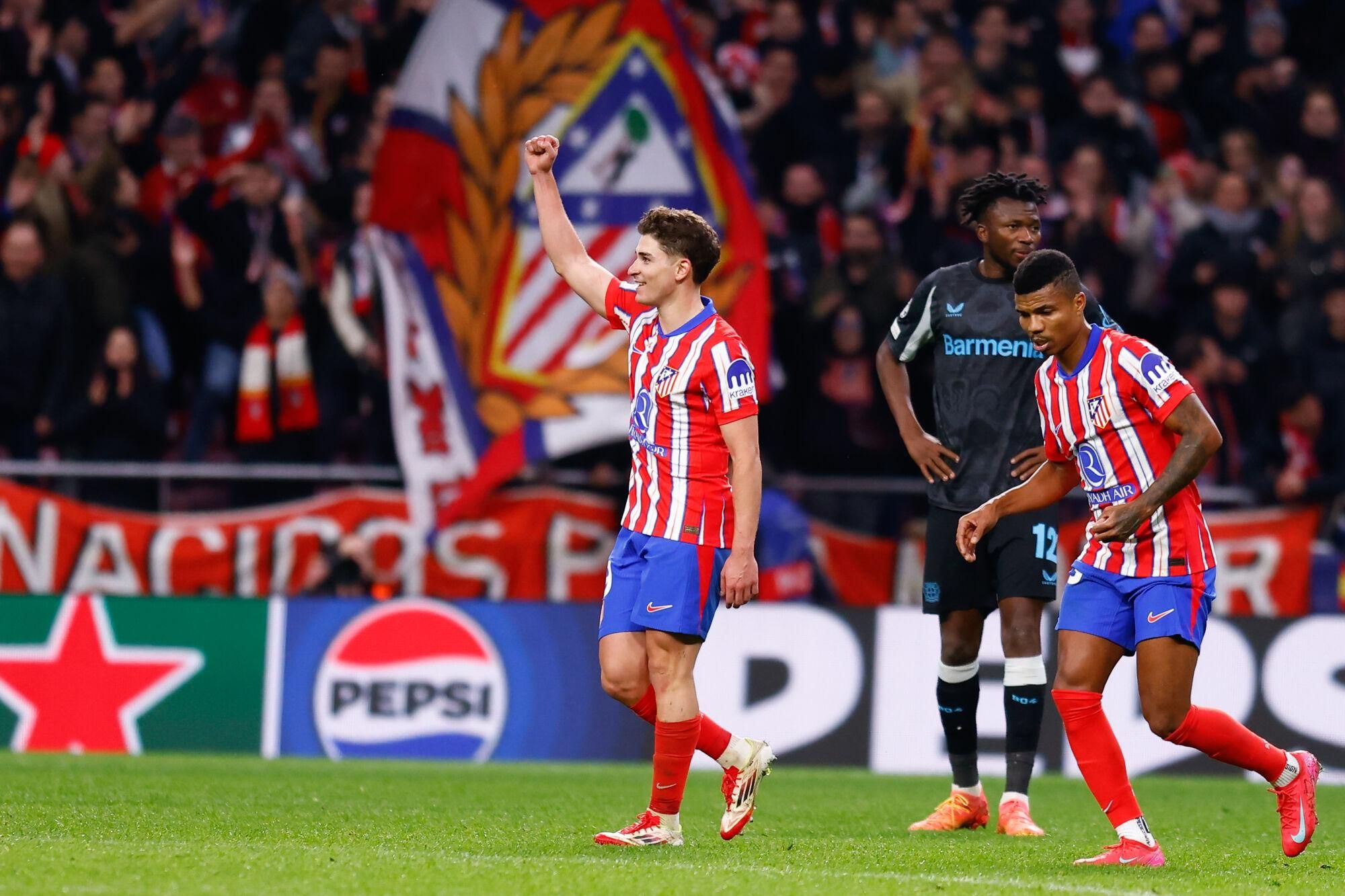 Julian Alvarez of Atletico de Madrid celebrates a goal during the UEFA Champions League 2024/25 League Phase MD7 match between Atletico de Madrid and Bayer 04 Leverkusen at Riyadh Air Metropolitano stadium on January 21, 2025, in Madrid, Spain. AFP7 21/01/2025 ONLY FOR USE IN SPAIN. Dennis Agyeman / AFP7 / Europa Press;2025;SPAIN;SPORT;ZSPORT;SOCCER;ZSOCCER;Atletico de Madrid v Bayer 04 Leverkusen - UEFA Champions League 2024/25 League Phase MD7;