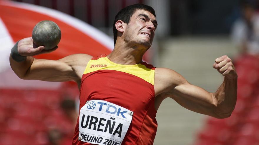 El alicantino Jorge Ureña en la prueba de lanzamiento de peso del decatlón masculino en los mundiales de atletismo que se celebraron en Pekín en 2015.