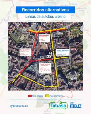 Las obras de la avenida de Huelva afectan al itinerario de varias líneas de autobús urbano en Badajoz