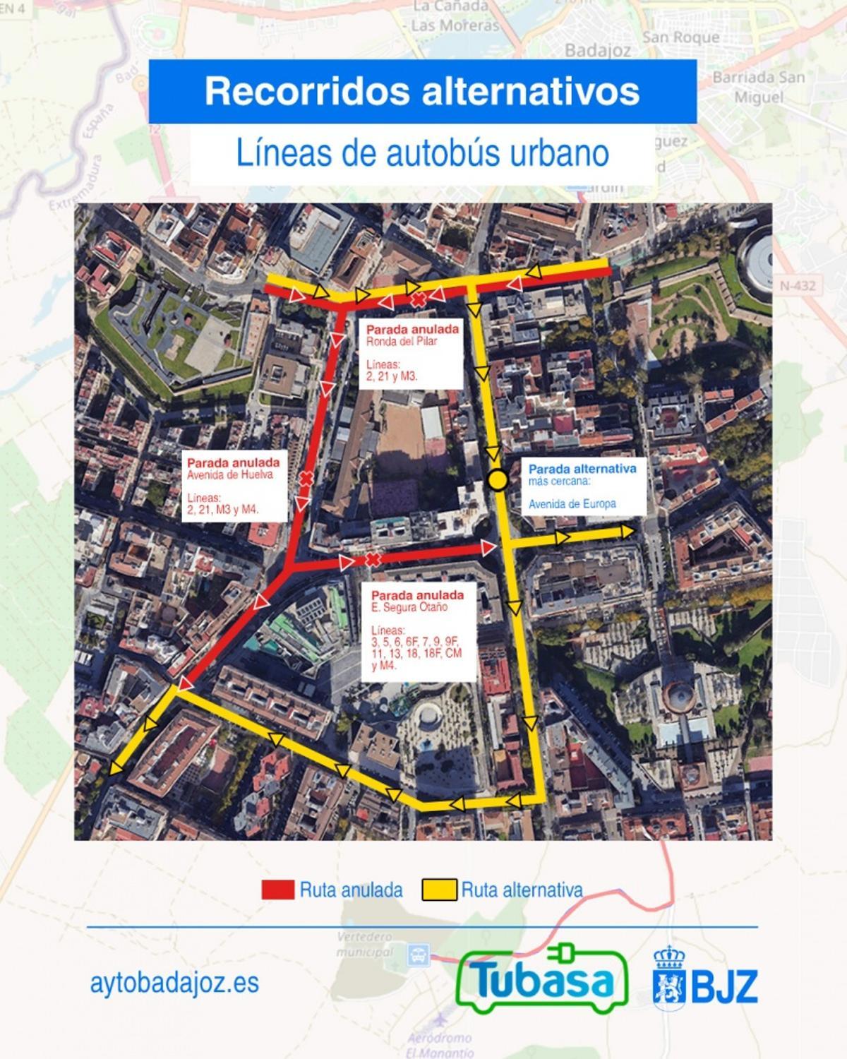 Plano con los cambios en las rutas.