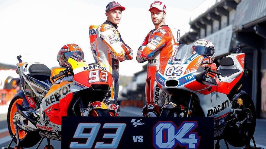 Marc Márquez y Andrea Dovizioso posan unos días antes de jugarse el Mundial de MotoGP en la última carrera de la temporada en Valencia.