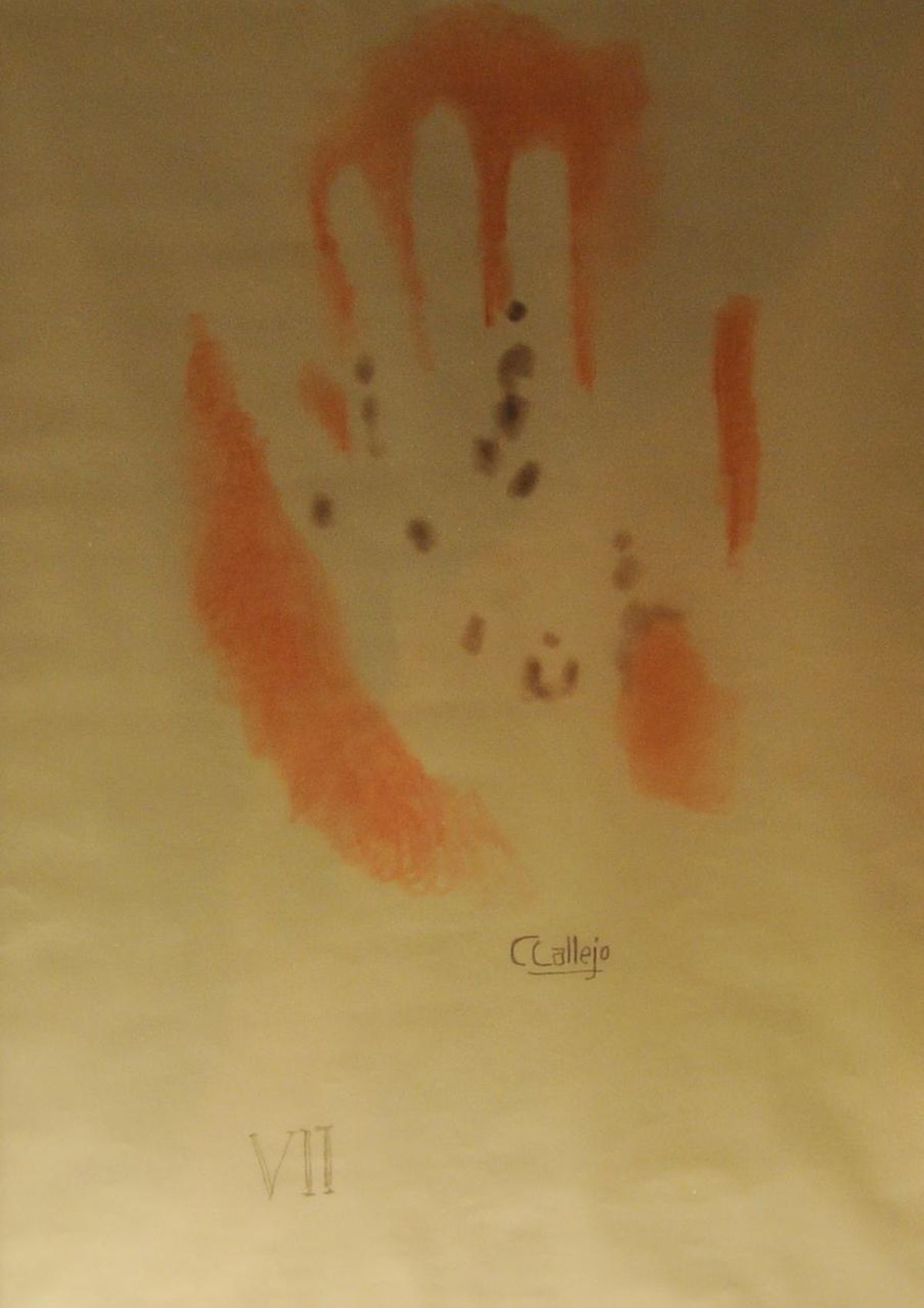 Calco de panel pintado de la cueva de Maltravieso firmado por Carlos Callejo.
