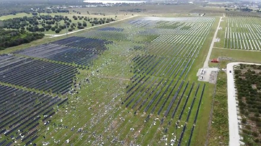 Así ha quedado una planta fotovoltaica tras ser arrasada por el huracán &#039;Milton&#039;