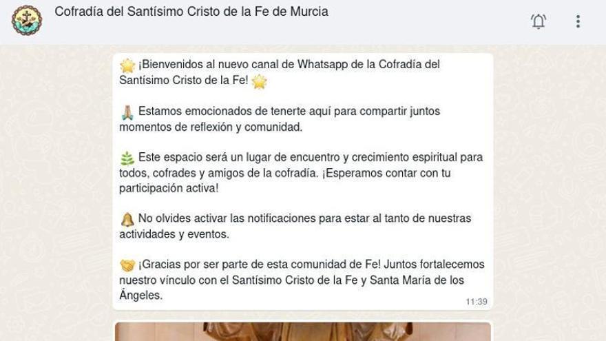 La Cofradía de la Fe de Murcia estrena canal de WhatsApp
