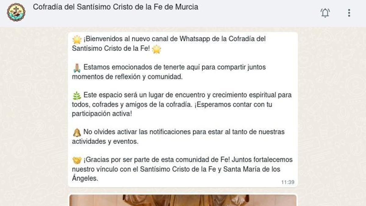 Canal de WhatsApp de la Cofradía de la Fe