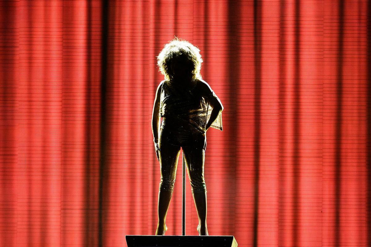 FILE PHOTO: Tina Turner is silhouetted during her concert in London