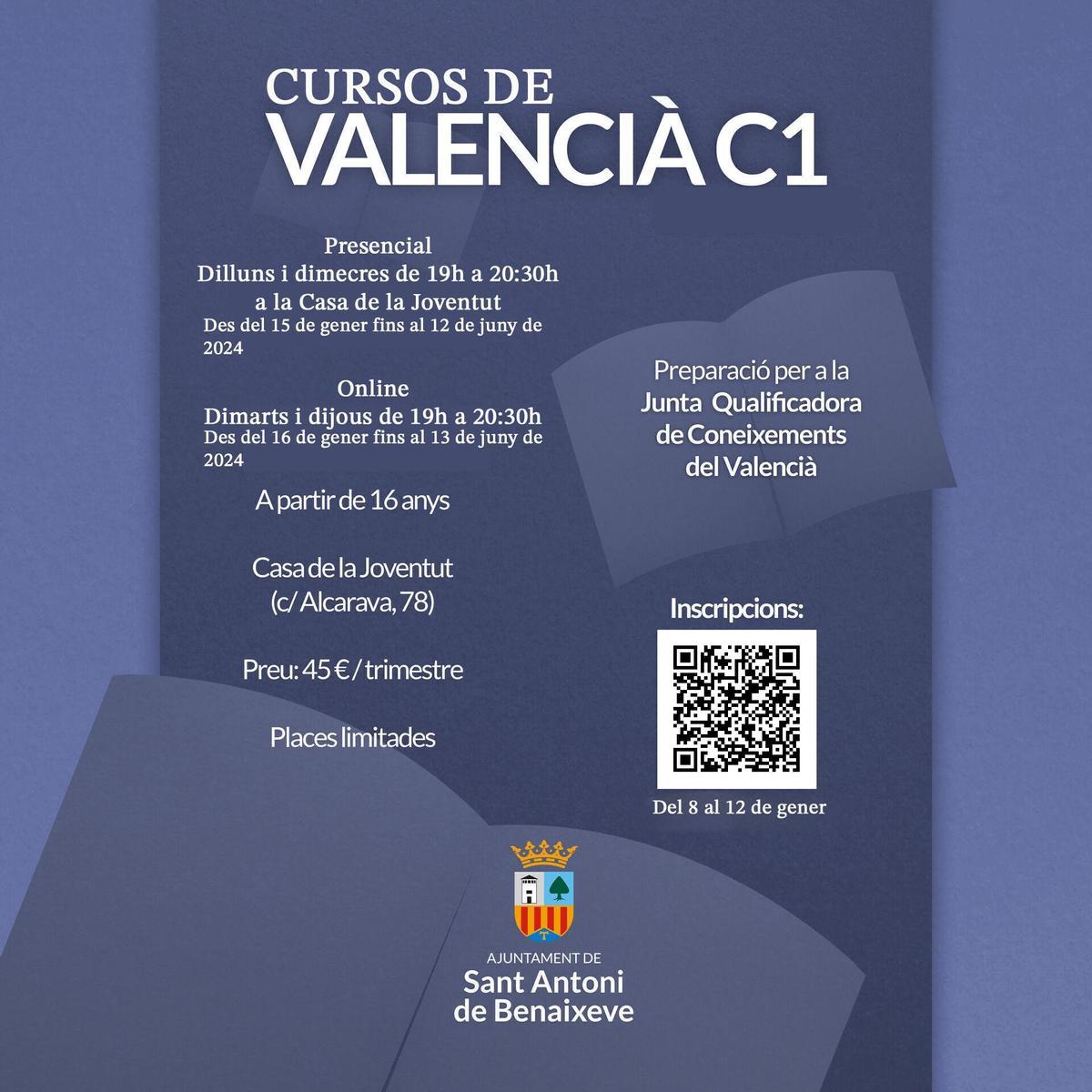 Cartel de los cursos de valenciano en el nivel C1