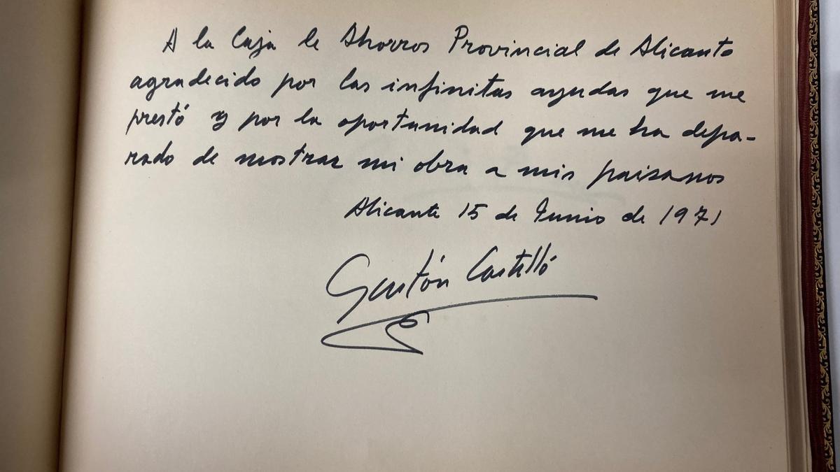 Firma de Gastón Castelló en el libro de honor de la antigua Caja de Ahorros Provincial de Alicante