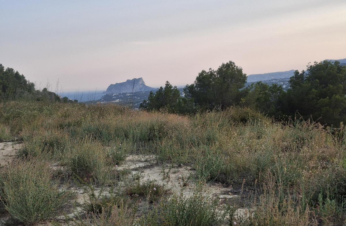 El paisaje: un resquicio de mar, el Penyal d'Ifac y la Serra d'Oltà y de Bèrnia