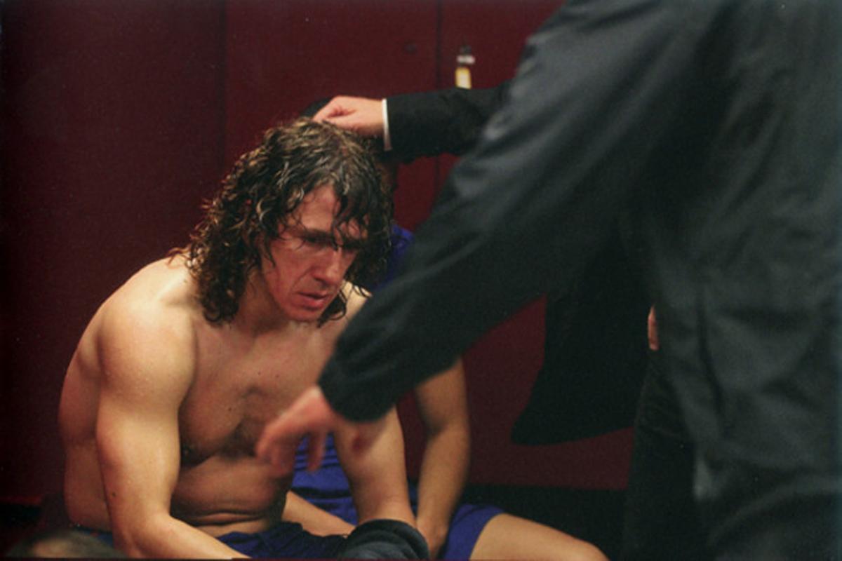 Puyol, en el vestuario al acabar el partido.