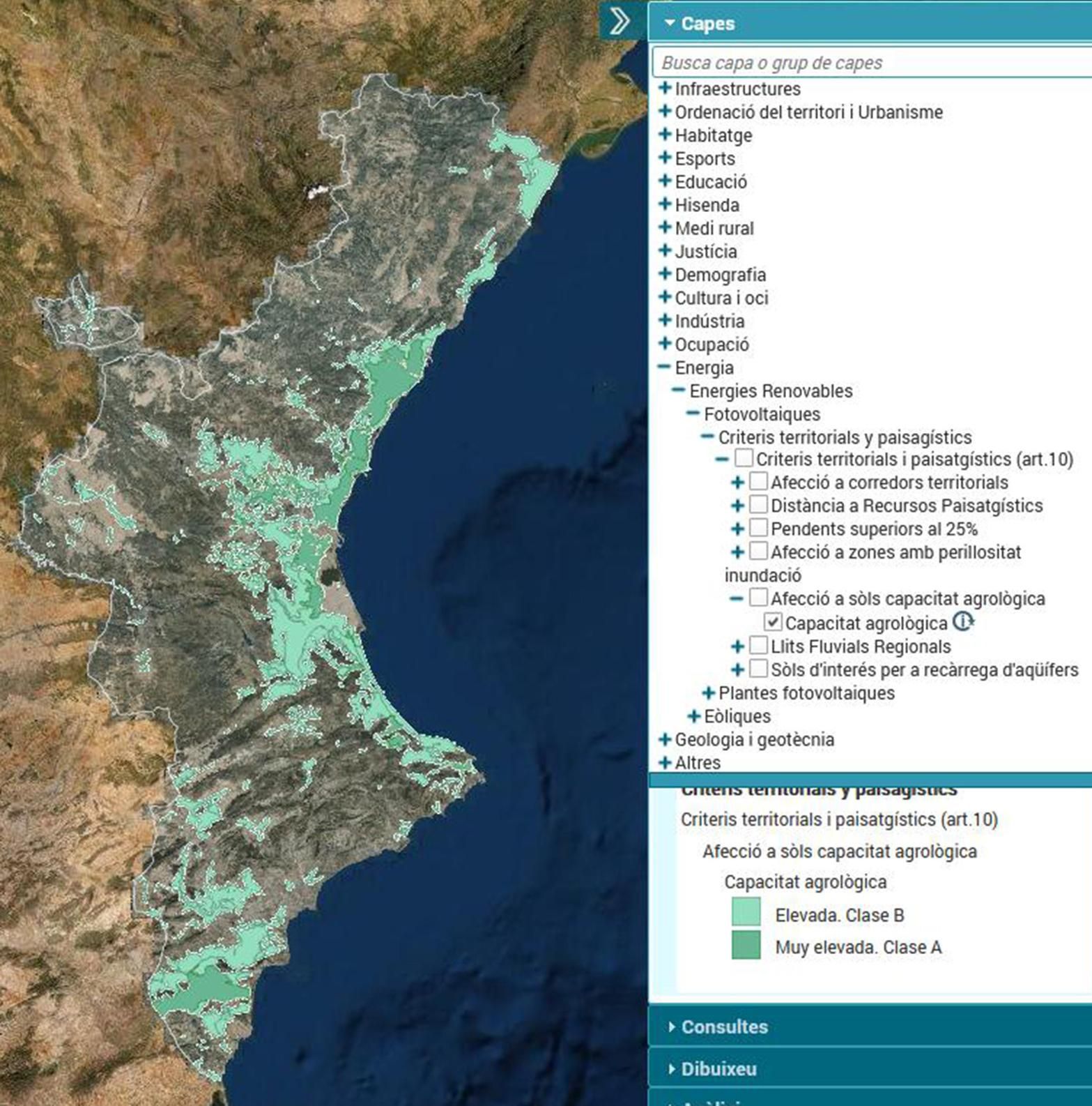 Las zonas de la Comunidad Valenciana clasificadas por su elevada y muy elevada capacidad agrológica.