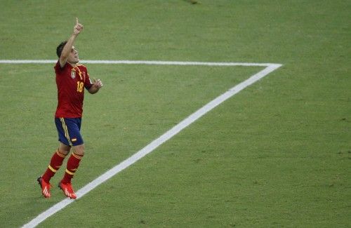 Spain's Alba celebrates after scoring a goal during their Confederations Cup Group B soccer match against Nigeria at the Estadio Castelao in Fortaleza