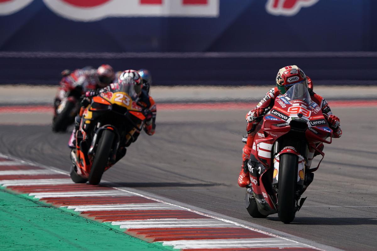 Marc Marquez en acción durante el Gran Premio de Texas, Estados Unidos.