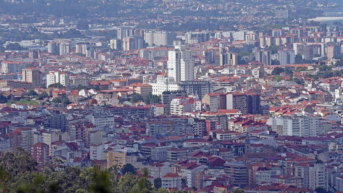 La ciudad de Vigo, con la Ciudad de la Justicia en el centro.