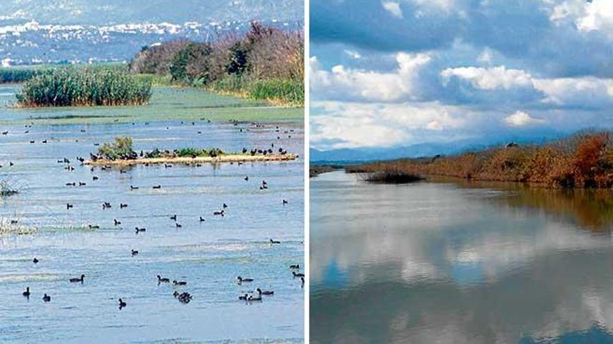 El Gran Canal, repleto de aves, en una imagen de 1992 (izqda.) y el mismo enclave, en 2016, prácticamente desierto. gob