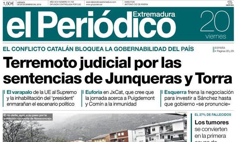 Esta es la portada de EL PERIÓDICO EXTREMADURA correspondiente al día 20 de diciembre del 2019