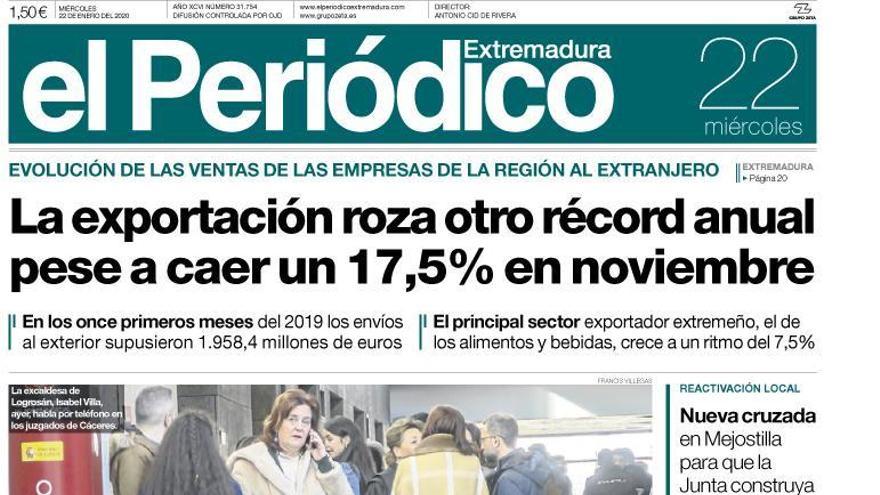 Esta es la portada de EL PERIÓDICO EXTREMADURA correspondiente al día 22 de enero del 2020