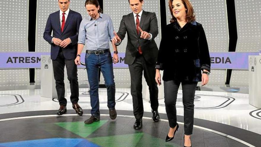 Pedro Sánchez, Pablo Iglesias, Albert Rivera i Soraya Sáenz de Santamaría, en el debat a quatre