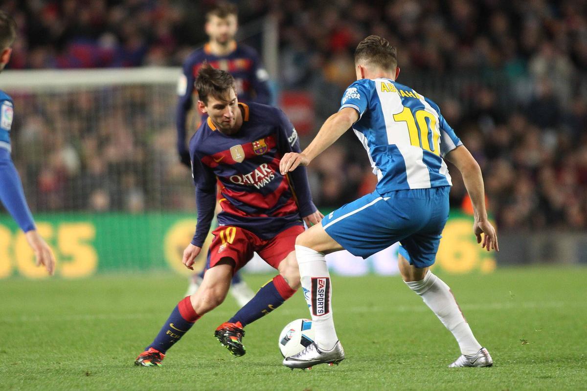 Abraham González, during a match against Barça
