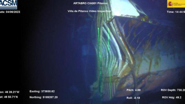 Casco deformado del 
«Pitanxo» por la implosión 
de un tanque de gasoil no 
declarado, según la Ciaim.
 |  Ciaim