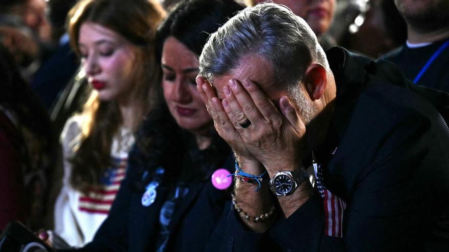 Caras largas y decepción en el cuartel general de Kamala Harris en Washington DC