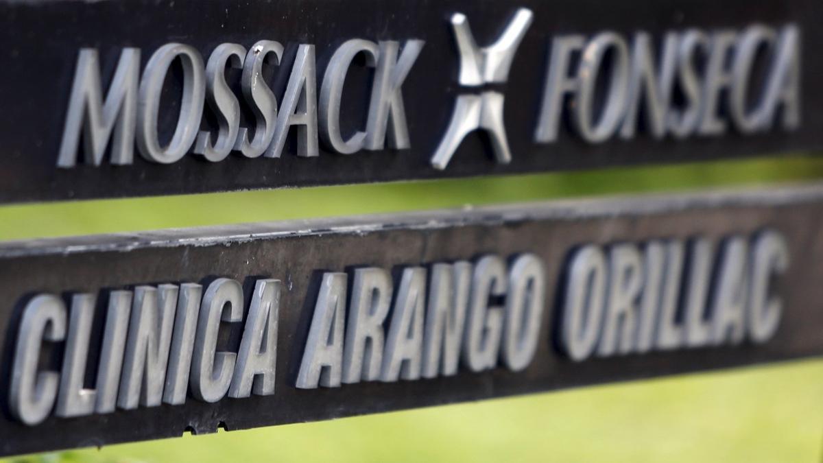 A company list showing the Mossack Fonseca law firm is pictured on a sign at the Arango Orillac Building in Panama City