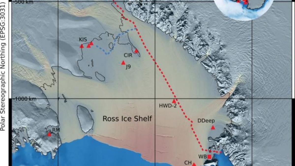 Áreas de estudio en la plataforma de hielo de la Antártida.