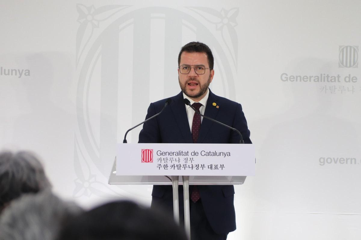 El president de la Generalitat, Pere Aragonès, en la inauguración de la delegación en Corea.