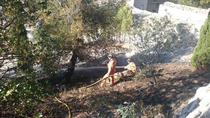 Un fuego amenaza la pinada situada entre el Castillo y el Teatro Romano