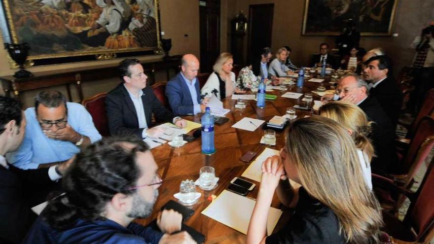 La Junta de Portavoces que tuvo lugar ayer en el Parlamento asturiano.