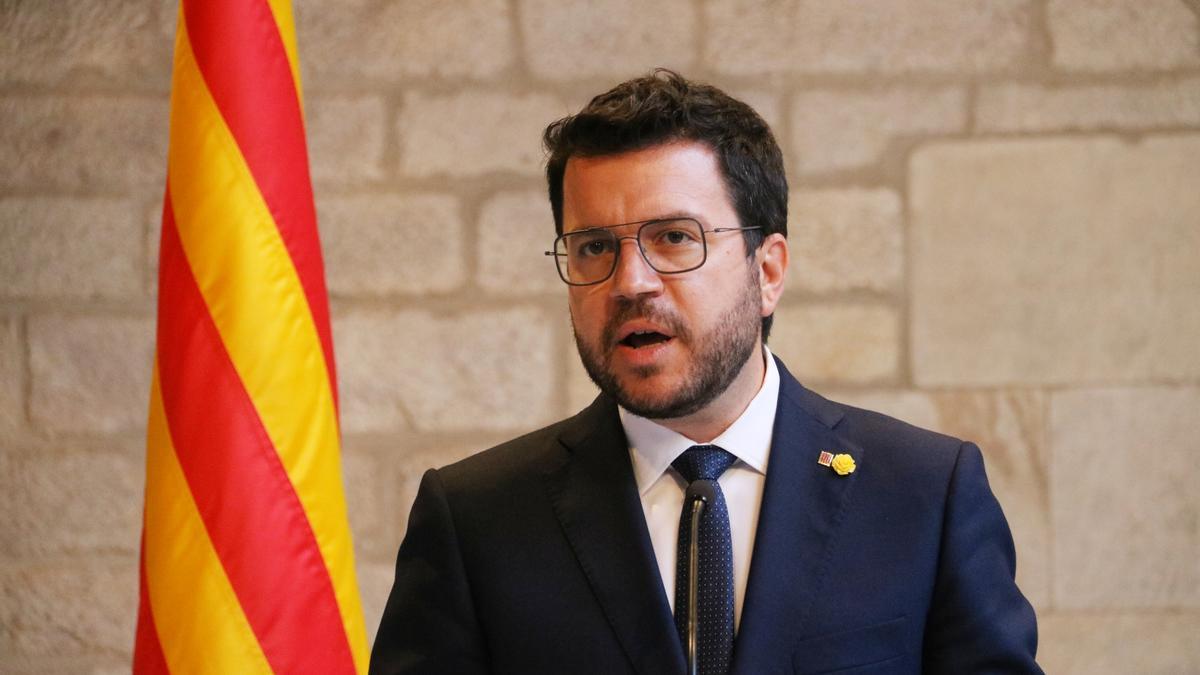 El president de Govern, Pere Aragonès, en la roda de premsa posterior a la reunió amb el president del govern espanyol