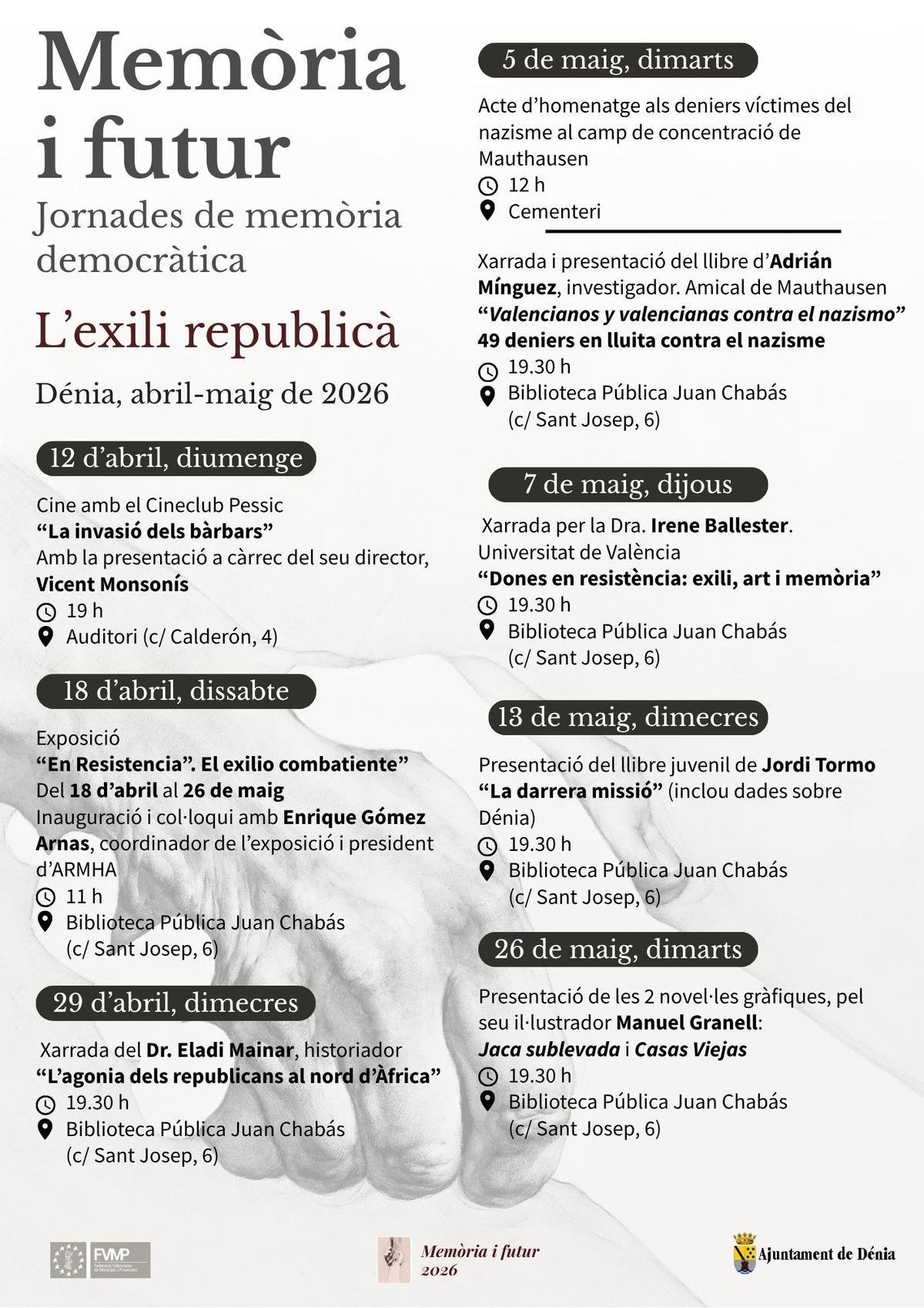 Cartel de la programación de las jornadas ‘Memoria y futuro’ de Dénia
