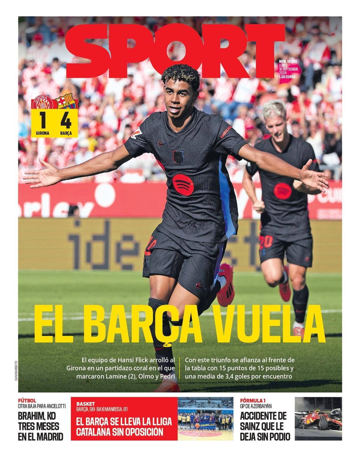 La portada SPORT de hoy, lunes 16 de septiembre