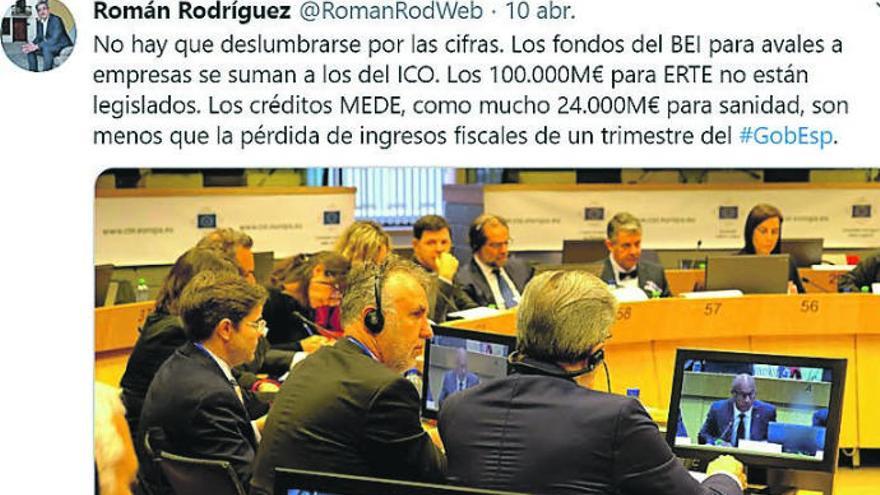 Postura crítica del vicepresidente del Ejecutivo, Román Rodríguez, expresada en Twitter.