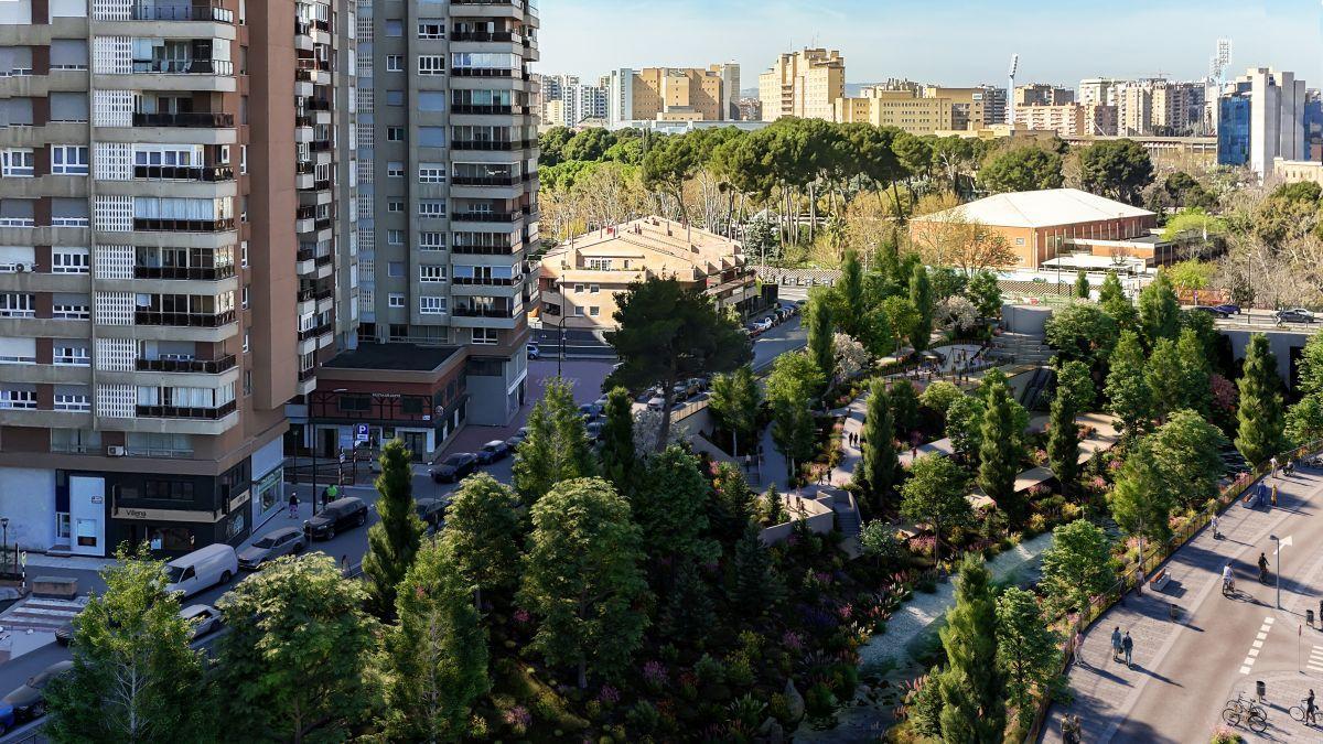 El Parque Sopesens, situado sobre el tanque de tormentas, tendrá sendas cómodas, zonas de descanso y una gran área arenosa para juegos.