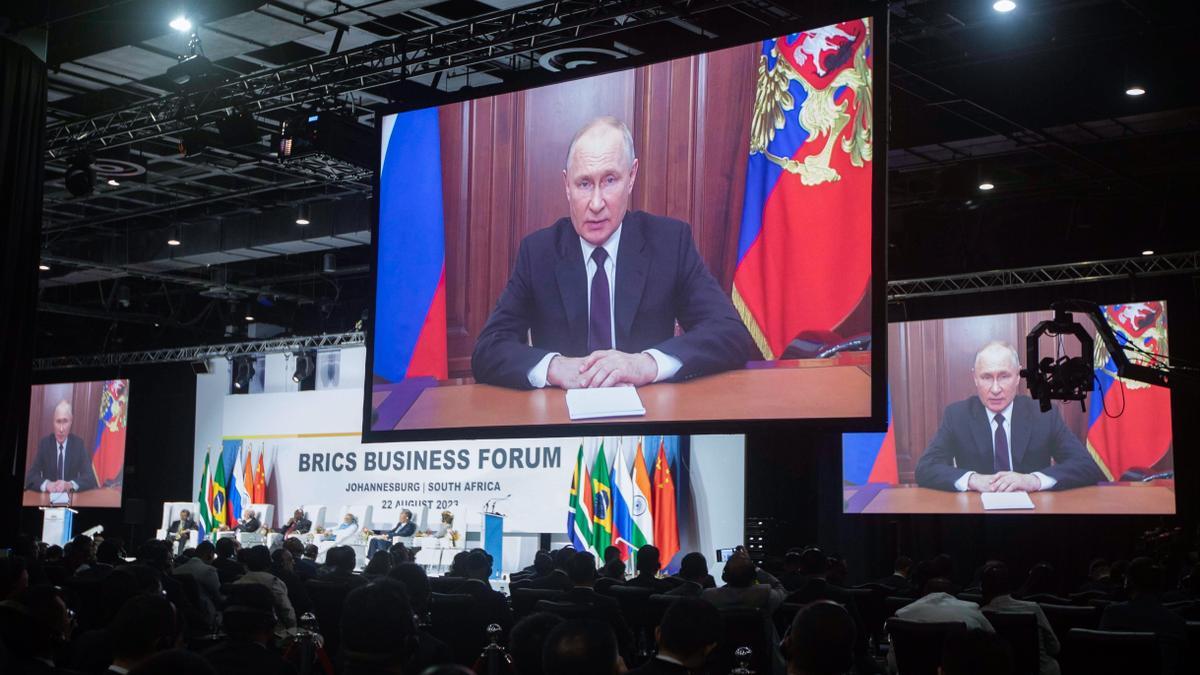 Vladímir Putin durante su intervención en la cumbre de los BRICS.