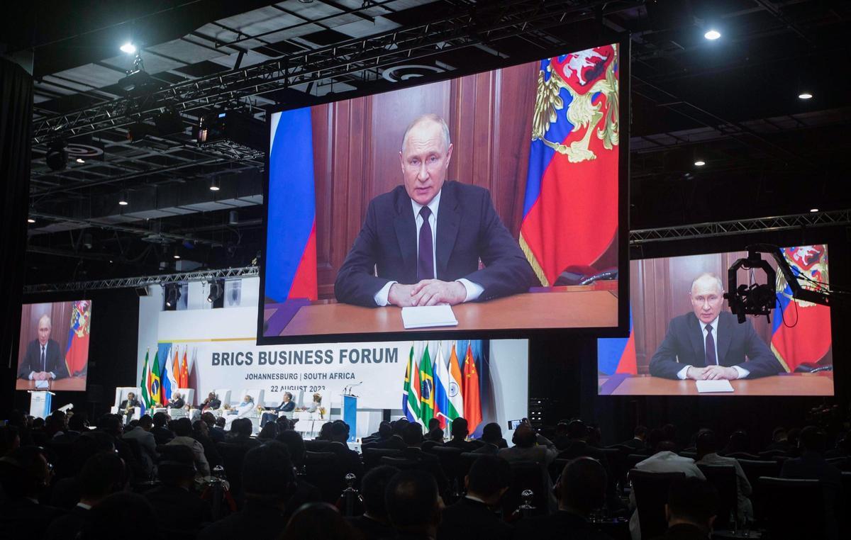 Vladímir Putin durante su intervención en la cumbre de los BRICS.