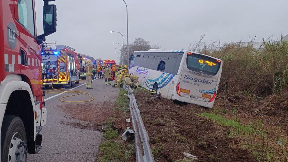 Accidente en la C-33 a la altura de Mollet del Vallès, en el que un autocar ha salido de la vía