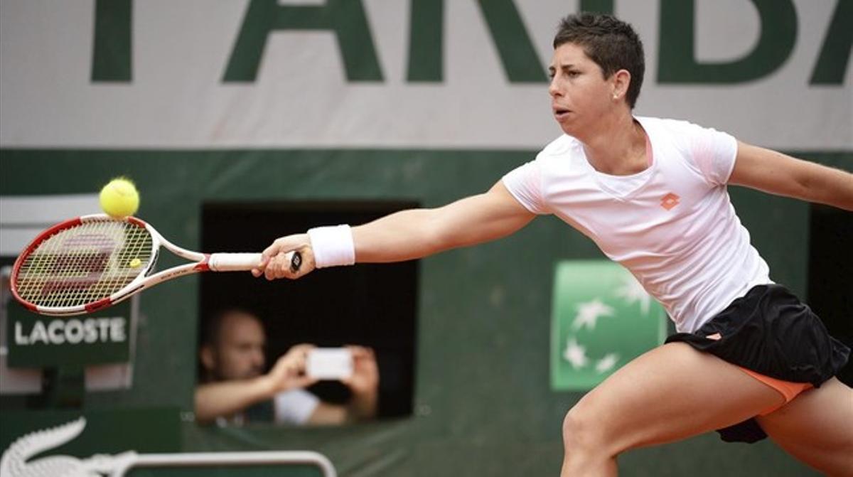Carla Suárez torna una bola en el partit davant Townsend. Carla Suárez torna una bola en el partit davant Townsend.