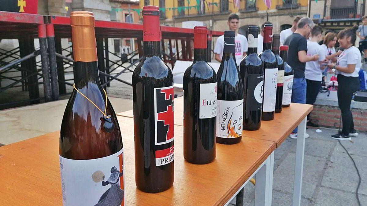 Botellas de vino de varias bodegas de la zona preparadas para una cata popular celebrada el pasado año.