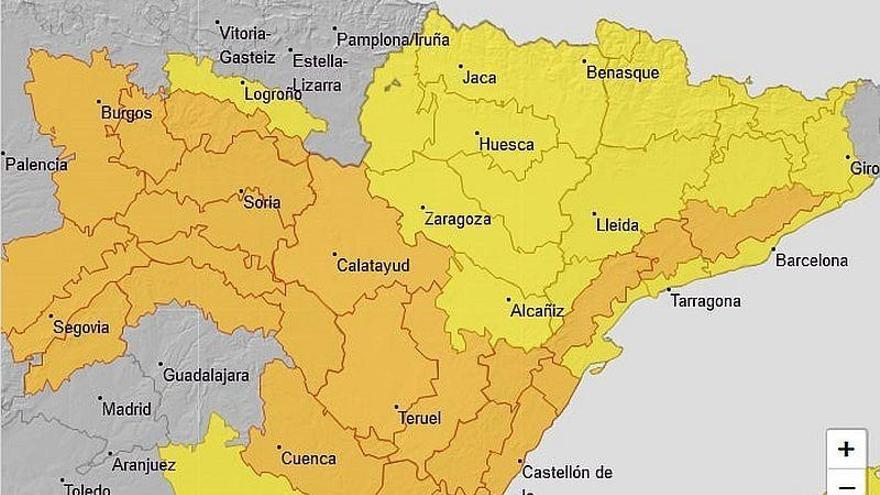 Avisos naranja y amarillo por vientos en todo Aragón y amarillo por lluvias y nevadas en los Pirineos