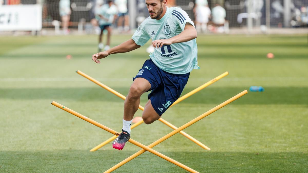 Koke, en un entrenamiento individual de la selección