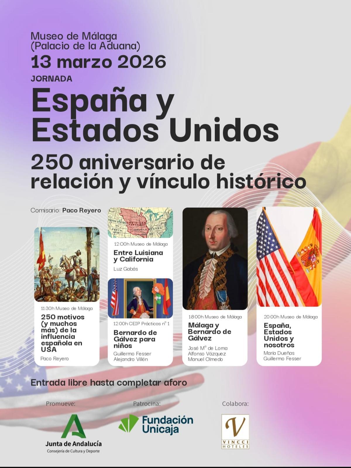 Programacion de la jornada por el 250 aniversario de los Estados Unidos, en el Museo de Málaga.